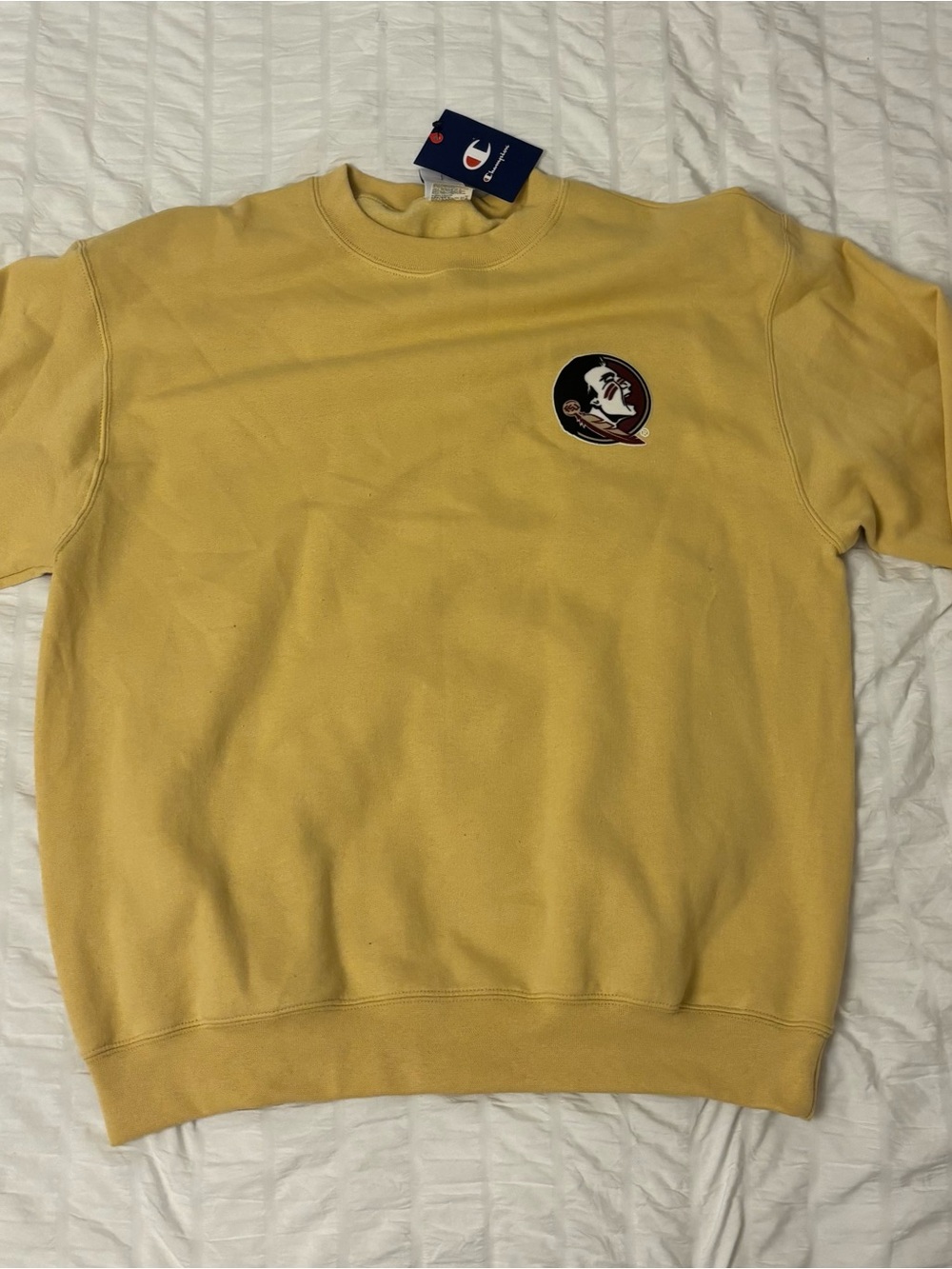 Champion Men’s Crewneck Sweatshirt - 
Yellow with Embroidered Florida State Logo